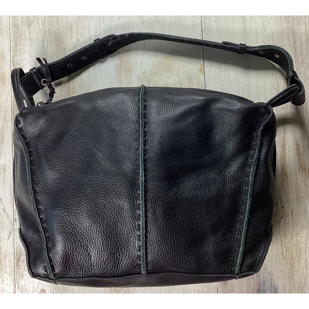 The Sak Black Pebbled Leather Whipstitch Shoulder Bag Slouchy Hobo Handbag